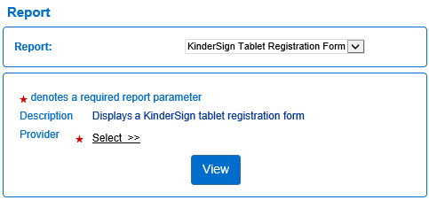 An image showing the search parameters for the KinderSign tablet registration form