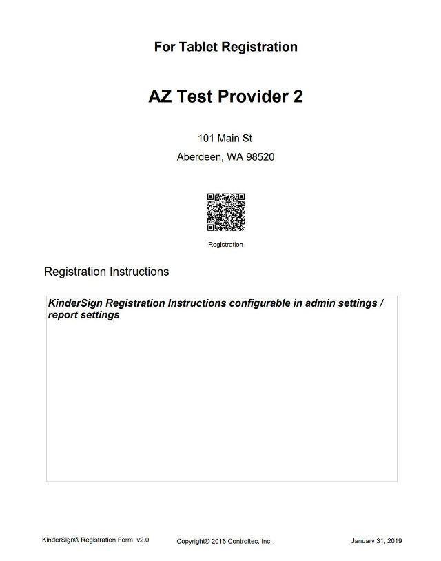 An image showing the KinderSign tablet registration form