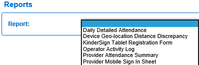 An image showing a drop down menu of all availible reports